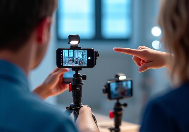 Hands-on content creation workshop session with participants using smartphones and lights